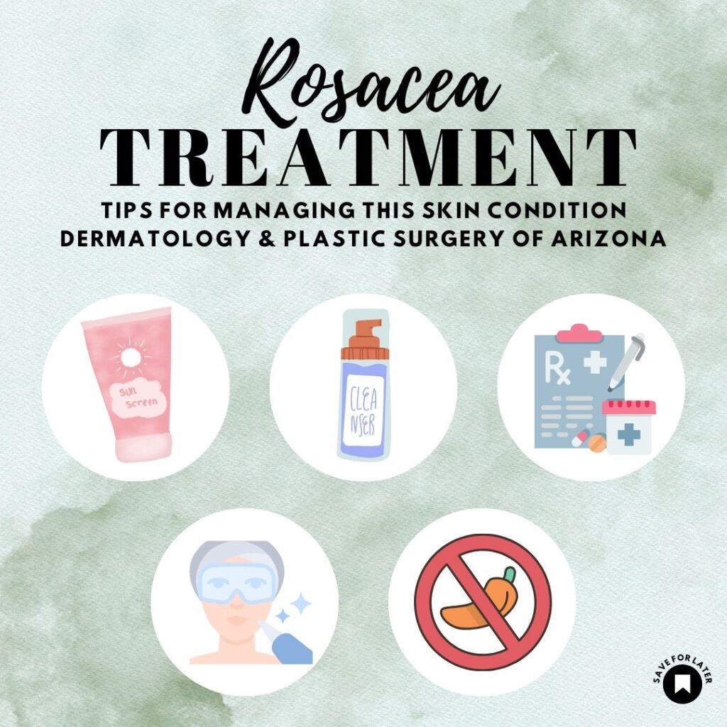 Infographic describing board certified dermatologist recommendations for rosacea treatment.